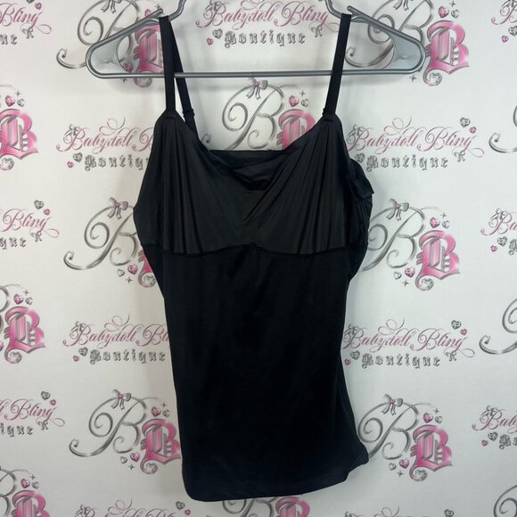 Love your assets tank top black shiny shimmer Chic Black Camisole Top - Picture 3 of 15